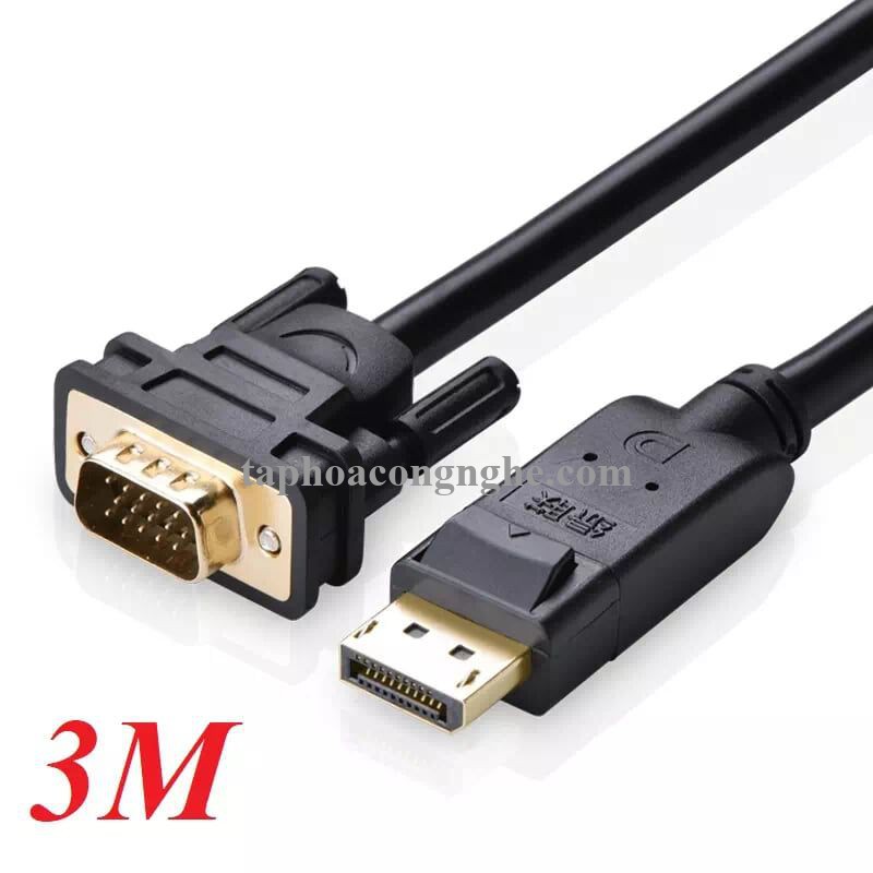 Ugreen 10236 3M màu Đen Cáp chuyển đổi DP sang VGA Hỗ trợ độ phân giải Full HD 1080P DP105 30010236